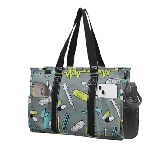 NGIL Utility Water Resistant Tote Bag | Work Tote for Women, Nurse Bag, Teacher's Choice Purse, Gym Bag, Everyday Organizer Top Zipper Closure - color: Nurse Theme -Black