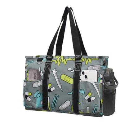 NGIL Utility Water Resistant Tote Bag | Work Tote for Women, Nurse Bag, Teacher's Choice Purse, Gym Bag, Everyday Organizer Top Zipper Closure - color: Nurse Theme -Black