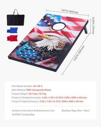 VEVOR Cornhole Set 4x2 ft Corn Hole Game Boards Wood Portable Toss Board - size: 3x2 ft America