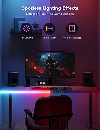 Govee RGBIC Neon Rope Lights for Desks, 16.4ft LED Gaming Desk Lights | Neon LED Strip Lights Syncing with Razer Chroma, Support Cutting, Smart App Control, Music Sync, Adapter (Only 2.4G Wi-Fi) - size: 16.4ft