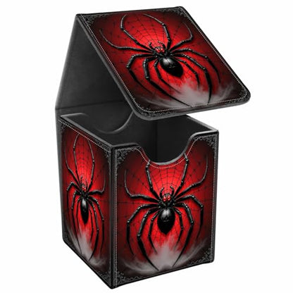 Card Deck Box, Card Storage Box Fits 100+ Single Sleeved Cards, Large Capacity PU Leather Card Storage Box with Strong Magnet for Magic Commander TCG/CCG, Red Spider - color: Spider