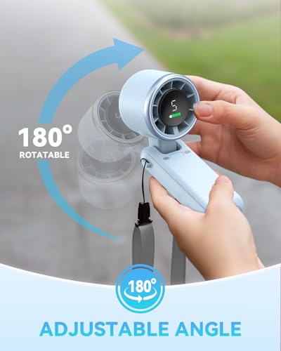 PlayHot Portable Handheld Turbo Fan, Travel Essentials, Gifts for Women/Men | 5-Speed, Up to 12H, 10m/s Airflow, USB-C Rechargeable, LED Display, 3-in-1 Foldable Personal Fan for Cruise, Beach, Vacation - color: Blue