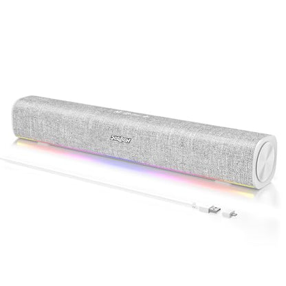 SOULION Computer Speakers for Desktop Monitor USB Plug & Play White | Dynamic LED Light, USB Plug & Play PC, Switch Button, Bluetooth 5.1, Clearly Sound, Breathable Material, Widely Application - color: White