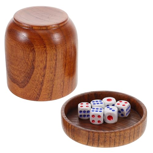 ibasenice Wooden Dice Cup with Lid Solid Wood Dice Shaker Cup 5 Dices Included for Board Games Party Games Bar and Ktv Entertainment Accessories