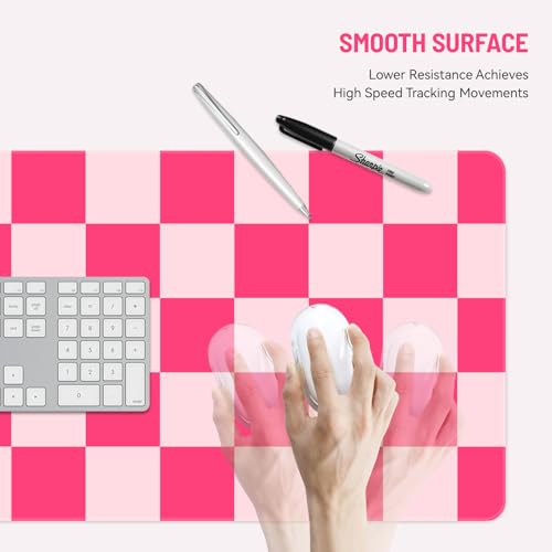 Mousepad Desk Mat Gaming Large Keyboard Cute Office Desktop Computer Laptop Checkered XXL Long Giant Big Kawaii Aesthetic Girly Pretty Design Women Girl Gamer Oversized Wide 30x12'' Mousepad - color: Pink Plaid