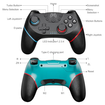 Diswoe Switch Controllers, 2 Pack Wireless Pro Controller for Switch 2/Lite/OLED with Mappable Buttons, Hall Effect Gaming Controller for PC/Android with Motion Control/Vibration/Turbo/Wake Up