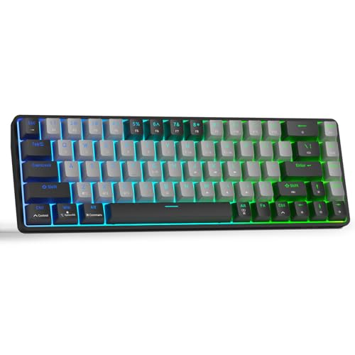 DIERYA DK68 60% Wireless Mechanical Gaming Keyboard, 3-Mode, Bluetooth 5.0/2.4G/USB-C, RGB Backlit, 68-Key Compact Mini for Windows, Mac, Linux - Clicky Blue Switch - Black/Grey - color: Black Grey/Blue Switch