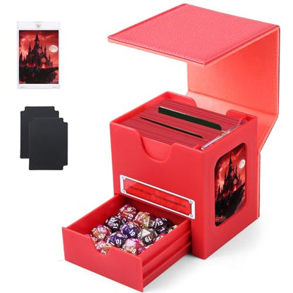 Patented MTG Commander DekBox, 100+ Double Sleeved Card Storage Box with Dice Tray, 35pt Card Holder & 2 Dividers - Magnetic Deck Case for TCG/CCG/Magic/Sports Cards, Red - color: RED