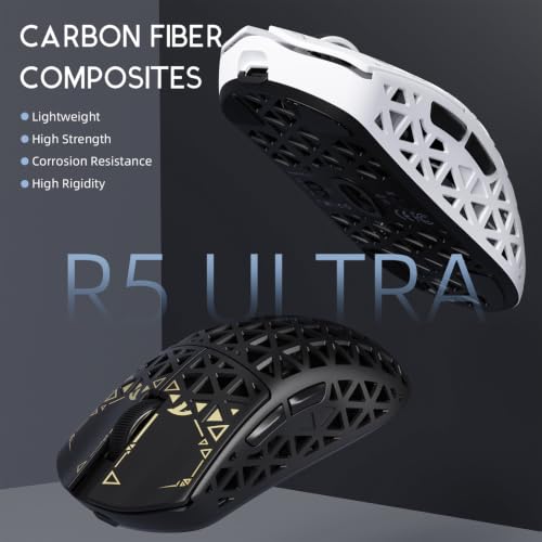 ATTACK SHARK R5Ultra 8K Carbon Fiber Wireless Gaming Mouse, White | 42K DPI,PAW3950 MAX Sensor,39g Ultra-Lightweight,Nordic 52840 MCU Chip,Wired/BT/2.4GHz Wireless Programmable Mice for PC/Mac - color: White