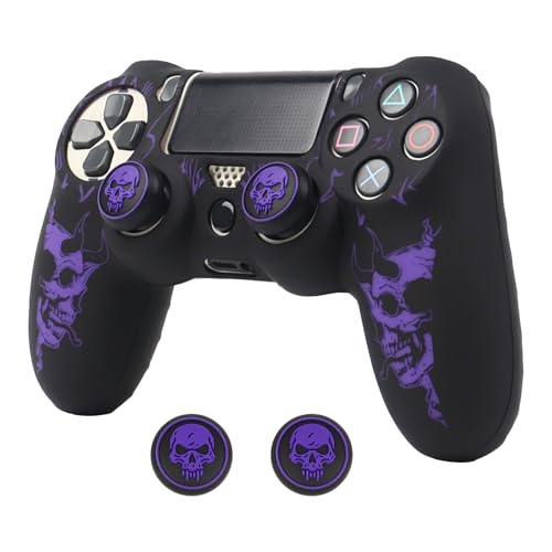 RALAN Horned Skull Head Design Controller Skin Cover with 2 Thumb Grips Compatible with PS4/Playstation 4 Slim/Pro Controller - color: Horned Skull Purple