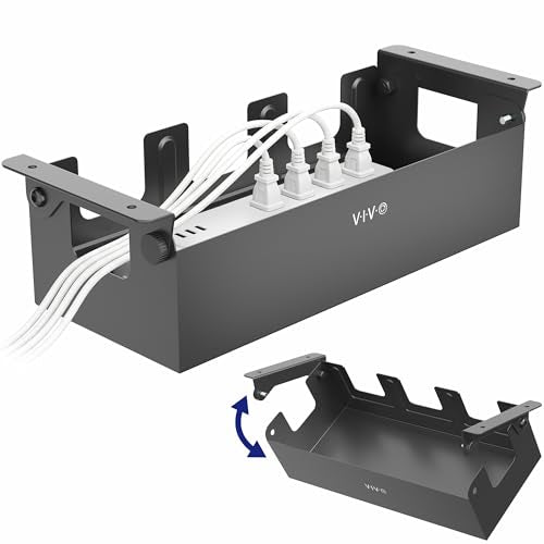 VIVO Flip-Open 16 inch Under Desk Cable Management Holder, Under Standing Desk Steel Cord and Power Strip Organizer, Black, Desk-ACCBM1