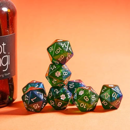 10-Pack Green D20 Dice Glitter 20 Sided Dice for DND Tabletop Games | Leather Storage Bag, DM Gift, for Dungeons and Dragons Role Playing Games - color: 10pcs D20 Blue Mixed Green