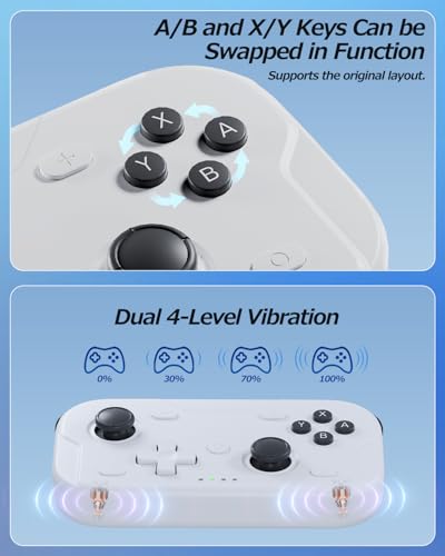 XPT Portable Mini Controller for Nintendo Switch 2/Switch 1/PC/iOS/Android/Steamdeck, Joystick Lift and Down Design,Wireless Bluetooth & Wired Gamepad with Turbo Function, 6-Axis Gyro, HD Vibration & 3D Joysticks, Home Button Wake-Up (white) - color: Whit