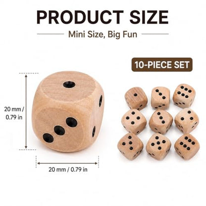 10Pcs Wooden D6 Dice Set, 20mm Round Corner, 6 Sided Gaming Dice for Adults Standard Game Dice