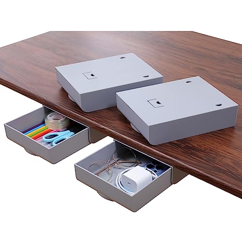 4 Pack Under Desk Drawer Self-Adhesive Desktop Storage Organizer, Hidden Attachable Slide Out Desk Drawer, Under Table Tray for Pencil Pen Stationery Office Organization, Gray - color: Gray, size: 4pcs-Upgrade