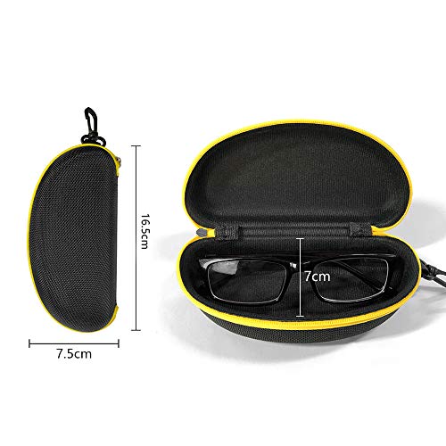 3 Pack Zipper Shell Eyeglasses and Sunglasses Case with Plastic Carabiner Hook - color: Yellow
