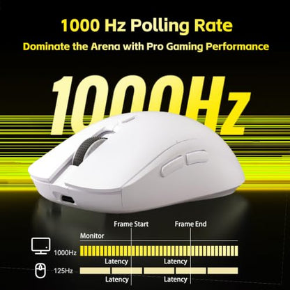 Wireless Gaming Mouse, 2.4G/USB-C/BT Wireless Mouse with 800mAh Battery, Adjustable 24,000 DPI & 1000 Polling Rate, PAW3311 Sensor, RGB Lighting, Programmable Buttons, for Win/Mac