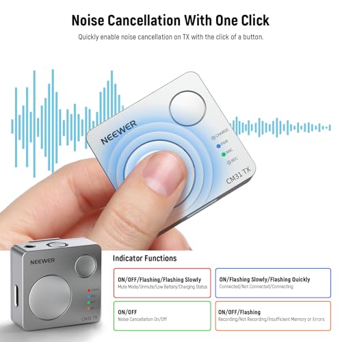 Neewer CM31 Wireless Lavalier Microphone with 8GB Storage 820ft Range 48KHz 24Bit Noise Cancelling Compatible with iPhone iPad Android PC Camera YouTube/TikTok Stream Podcast Interview - style: CM31