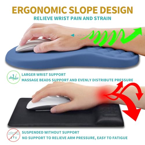 Hokafenle 2 in 1 Ergonomic Mouse Pad Wrist Support & Wrist Rest for Computer Keyboard Set, with Relieve Carpal Tunnel Pain Massage Bulge and Full Memory Gel Design (2In1 Set, Midnight Blue) - color: Hk019-midnight Blue