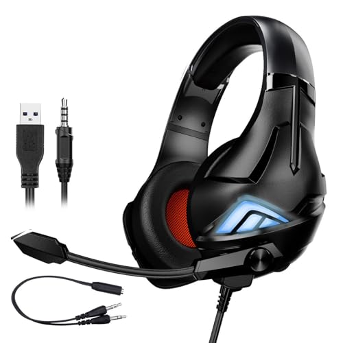 Surround Sound Gaming Headphone with Mic Noise Canceling Corded LED for Laptop Corded Gaming Headphones - color: Gray