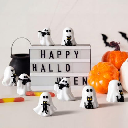 Soulchen 50pcs Halloween Mini Resin Figures Bulk Tiny Resin Ghost Figures Little Small Miniatures to Hide Ghost with Black Cat Craft for Halloween Party Gifts Bag Fillers Decor - style: Ghost