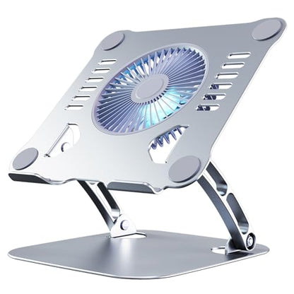 Laptop Cooler Cooling Pad Stand - Slim Ergonimic Laptop Stand for Desk, 3 Speed Cooling Fan Adjustable Height Laptop Cooling Stand for MacBook 11-15.6 Inch (Silver), YT628-2