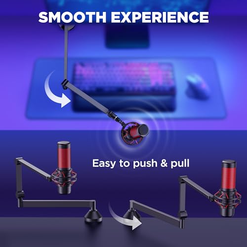 InnoGear Low Profile Mic Arm Foldable Boom Arm Mic Stand Desk for Fifine | Smooth Adjustment, 360° Rotation, 3.3 lb Weight Capacity, Horizontal Reach 26.1", 3/8" to 5/8" Adapter, For Desk Under 2.75" - color: Black, style: 3-Axis Arm