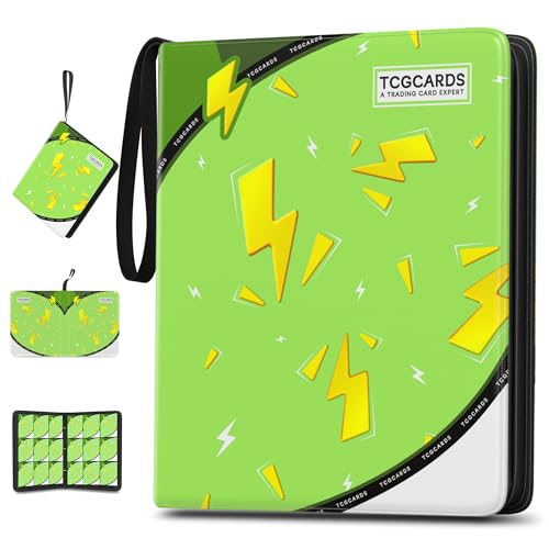Trading Card Binder 9 Pocket,900 Pocket Card Collection Binder with 50 Removable Sleeves,PU Waterproof Top Card Book,3-Ring Zipper Collectible Trading Card Album for MTG/TCG/Card Holder Gift(Green) - color: Green, size: Large