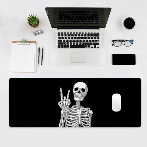 Large Gaming Mouse Pad, Human Skeleton Big Mousepad, XL Extended Desk Mat Non-Slip Rubber Base, Stitched Edges Computer Keyboard Mat for Office, 31.5x11.8in, Black and White Skull - color: Skeleton