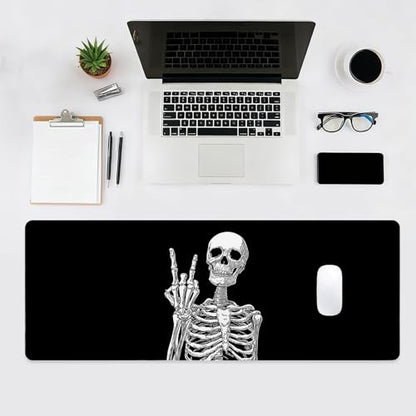 Large Gaming Mouse Pad, Human Skeleton Big Mousepad, XL Extended Desk Mat Non-Slip Rubber Base, Stitched Edges Computer Keyboard Mat for Office, 31.5x11.8in, Black and White Skull - color: Skeleton