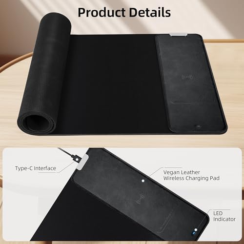 Gaming Mouse Pad, Wireless Charging Mouse Pad Gaming, 31.5"x11.8" Large Desk Mat for Laptop/Computer/Keyboard, Waterproof Smooth Surface, Non-Slip Base, Black - color: Black