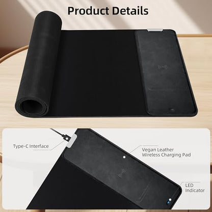 Gaming Mouse Pad, Wireless Charging Mouse Pad Gaming, 31.5"x11.8" Large Desk Mat for Laptop/Computer/Keyboard, Waterproof Smooth Surface, Non-Slip Base, Black - color: Black