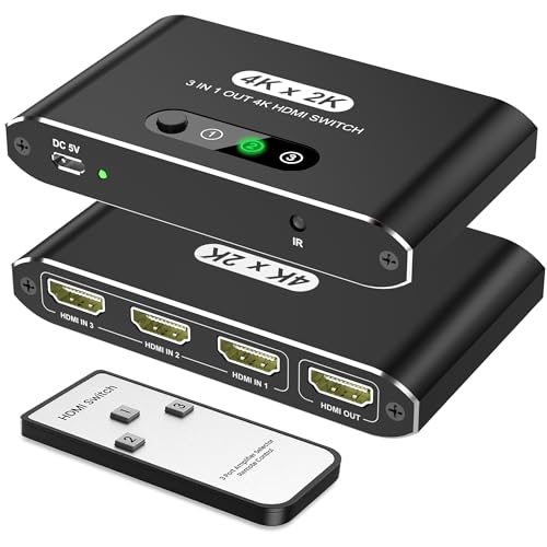 HDMI Switch 3 in 1 Out, 4K@60Hz HDMI Selector with Remote Control, 3 Ports HDMI Switcher, Perfect for Full HD 4K 1080P 3D Video Roku Fire TV Blu-ray Players Stick Apple PS4/PS5 Xbox Chromecast (black) - color: Black