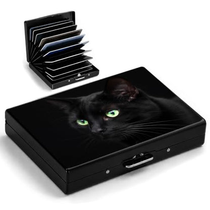 Black Cat Metal Wallet Credit Card Protector Case Equipped RFID Blocking | with Pop-Up Button Slim Business Cards Holder Aluminum Cards Case Exclusive Cat Mom Gifts for Women Men - color: Black Cat