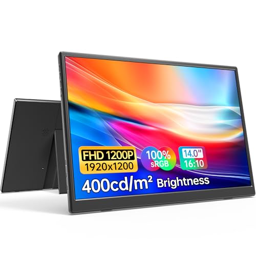 Anyuse 14" FHD 1920×1200 Portable Monitor – USB-C HDMI Ultra-Slim IPS Travel Display with Speakers, HDR Plug & Play, 400cd/m² Brightness, External Second Screen for Laptop PC Mac Phone - size: 14''