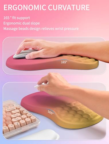 Hokafenle 2in1 Combination, Wave Keyboard Wrist Rest and Ergonomic Curvature Mouse Pad Wrist Support for Relieve Wrist Pain, Filled with Soft Cushion Memory Foam, Sunset Glow - color: Sunset Glow