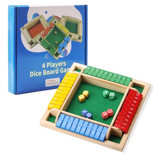 Shut the Box Game, 8.74in 8dice for 1-4 Players Educational Math Game | Family Games for Kids and Adults Classic, 10 Tiles, Colorful Wooden Board Games for Stem Learning, Travel, Gatherings - size: 8.74*8.74*1.38in