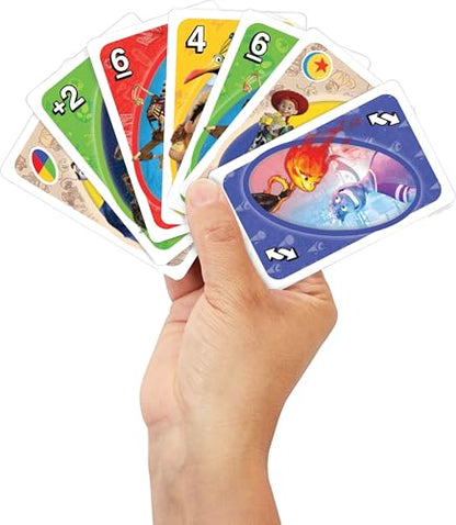 Mattel Games UNO Pixar Card Game for Kids, Adults & Family, Deck with Graphics & Rule Inspired by Movie Characters - style: UNO Pixar