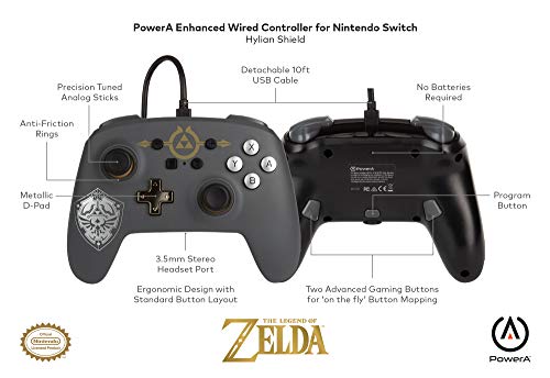 PowerA Enhanced Nintendo Switch and Switch 2 Wired Controller - Hylian Shield, Officially licensed - color: Hylian Shield