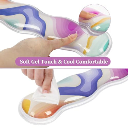 L-SPOUTTO Topographic Mouse Pad Set,Abstract Scalloped XXL Desk Mat + Ergonomic Mouse Wrist Rest +Gel Keyboard Wrist Rest for Keyboard 65%/75%,3in1 Large Desk Pad for Desktop Home Office Computer Game - color: Colorful Topographic