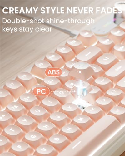 EWEADN Wired Keyboard and Mouse Combo with Detachable Wrist Rest, Quiet Ergonomic Keyboard Mouse Set with Multimedia Knob, RGB Backlit, Double-Shot Keycaps Natural Typing for Laptop, PC - Peach - color: Peach