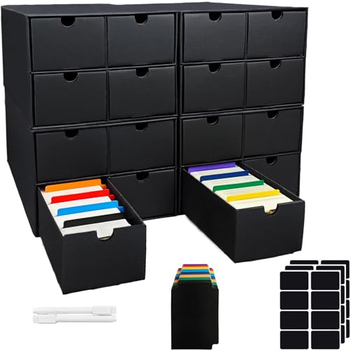 4 Sets Trading Card Storage Boxes, Includes 16-750 CT Boxes & 64 Dividers, 12000+ Trading Cards Organizer for Collectible Card Games, Sports Cards, TCG, with Labels & Pen - color: Black-4 Set