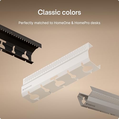 Desktronic Cable Duct Desk White Set of 2 - Stainless Steel Cable Management Desk Cable Duct with 5 Cable Cut-Outs - Easy to Install Cable Organiser - Cable Holder - color: White