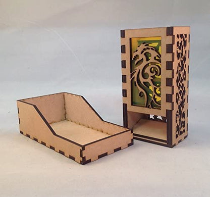 Dragon Mini Dice Tower v6 Neon Yellow Acrylic Window Laser Cut MDF Unique Gift