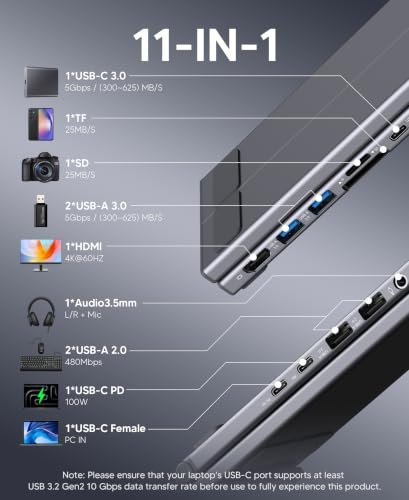 Laptop Docking Station Stand,11 in 1 Laptop Dock Stand with 4K HDMI | 4K@60Hz HDMI, 2 USB A 3.0, 2 USB A 2.0, PD 100W, USB C 3.0+SD&TF+Audio Compatible with Mac Pro/Air/Dell/HP/Surface/Lenovo - style: M92 11 in 1