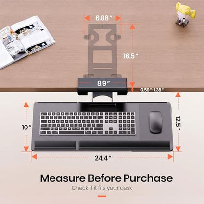 Klearlook Upgraded Ergonomic Keyboard Tray Under Desk, Adjustable Sliding Keyboard Platform Holder, Keyboard Stand with Wrist Rest & Storage Drawer for Home, Office and Gaming, 24.4"x10"