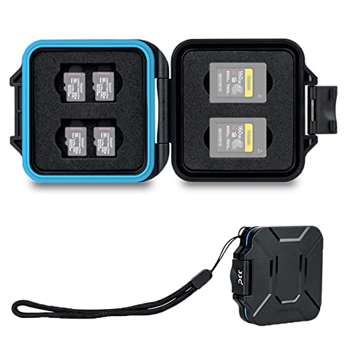 JJC Small CFexpress Type A Card Case Holder for 4 CF Type A & 8 Micro SD | 12 Slots, Slim & Lightweight Design, Water-Resistant & Shockproof, Soft EVA Interior, Includes Wrist Strap, Easy to Carry - size: For 4 CFexpress Type A+8 Micro SD