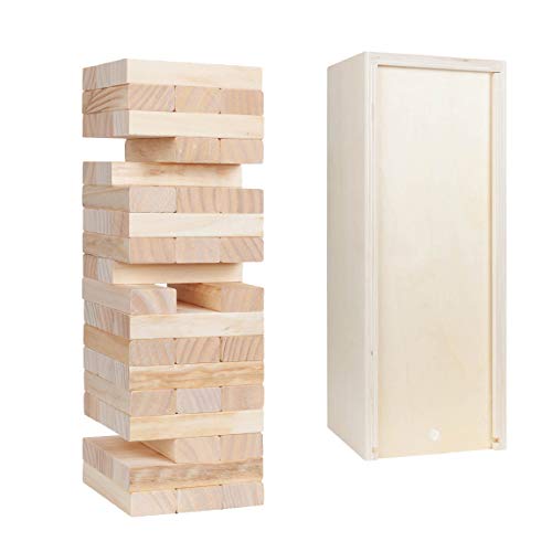 WE Games Wooden Block Stacking Tower in Wooden Storage Case, Block Party Stacking and Tumble Game, Party Game for Adults, Tumble Tower Wedding Guest Book Alternative, Tabletop Games, 14 inches