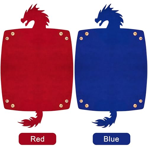 SIQUK 2 Pieces Dragon Dice Rolling Tray PU Leather Dice Mat Folding Scroll Dices Holder for D&D RPG Games (Blue, Red) - color: Blue, Red