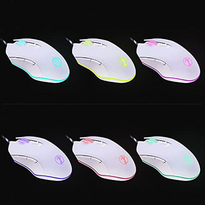 One-Handed Gaming Keyboard and Mouse Combination Mini Wired RGB Backlit Half Keyboard, Mechanical Feel, Support Wrist Rest Suitable for Professional Gamers(White) (Renewed)